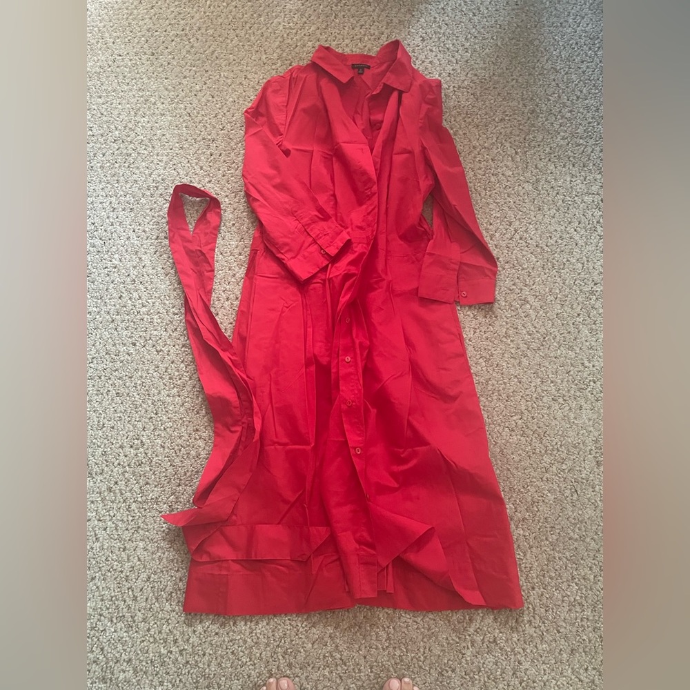 Talbots red button down dress with tie brand new